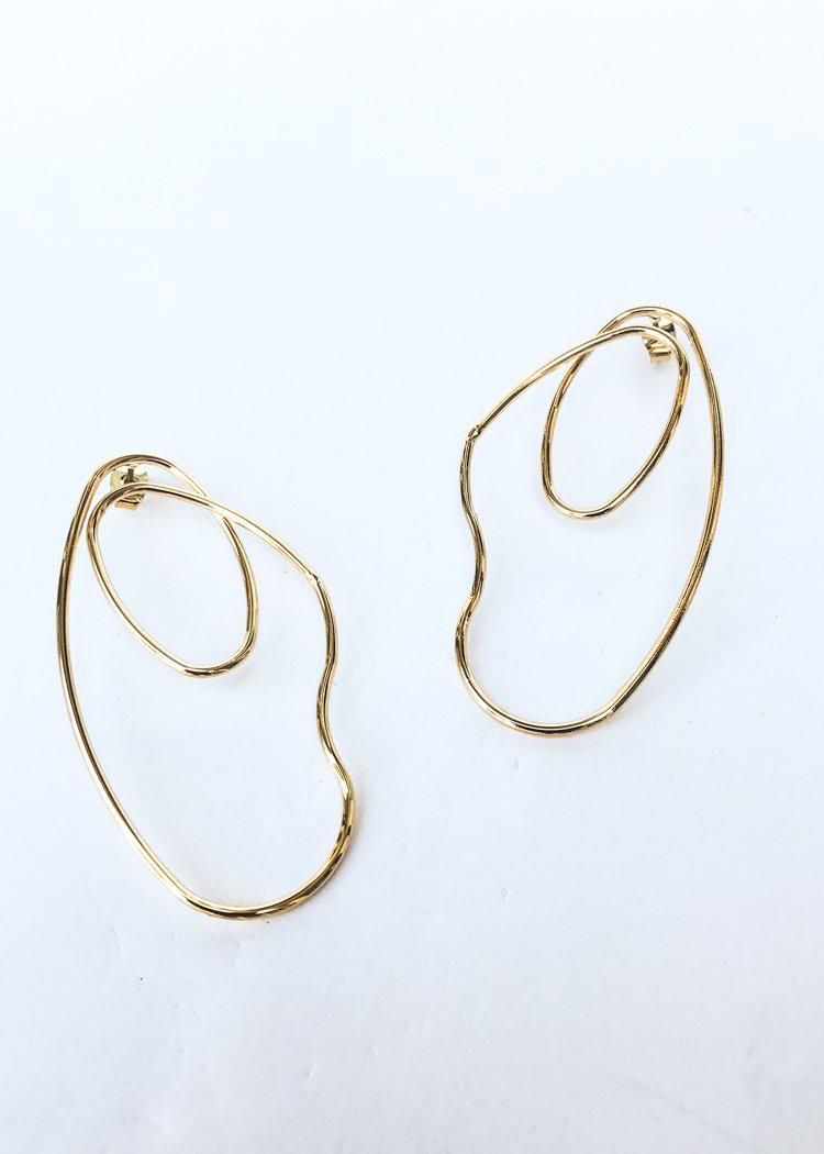 Crofton Abstract Gold Statement Earring-Hand In Pocket