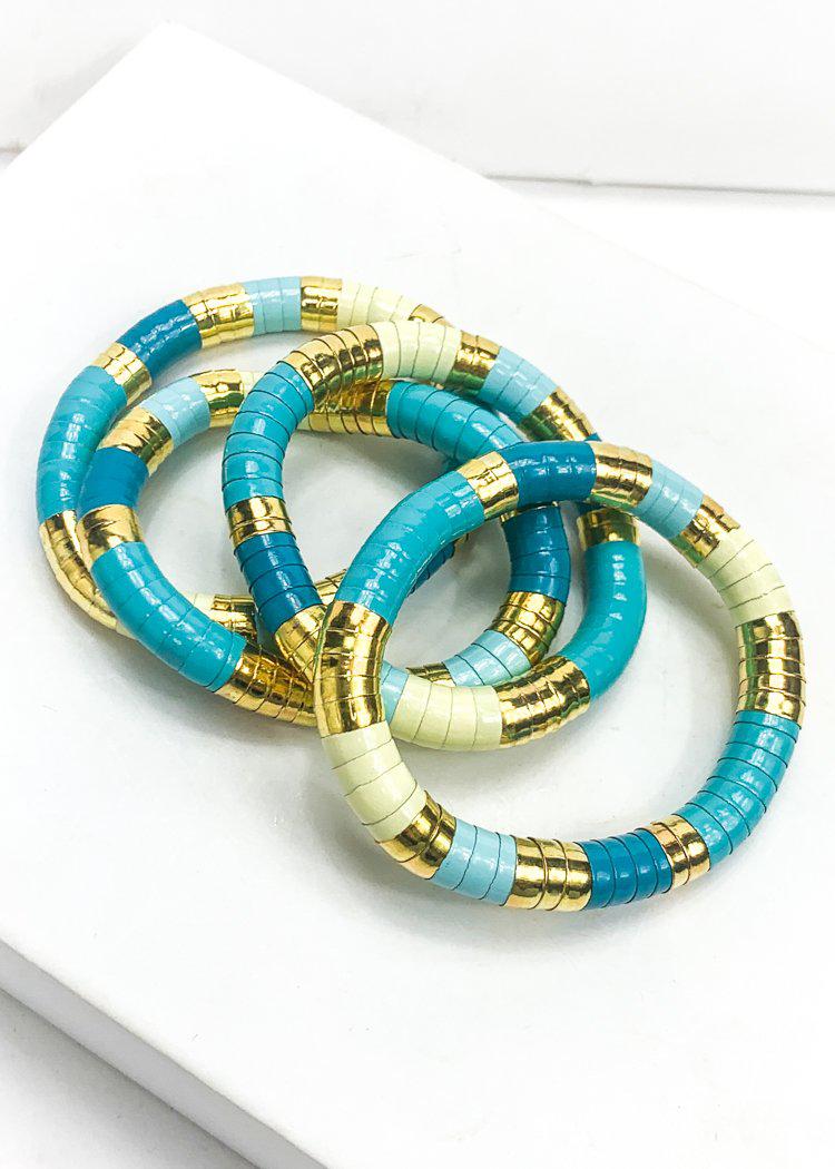 Colorblock Flexible Bangle-Turq/Gold-Hand In Pocket