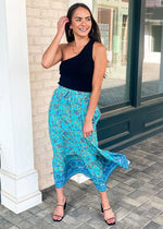 Giverny Tiered Midi Skirt- Turquoise-Hand In Pocket