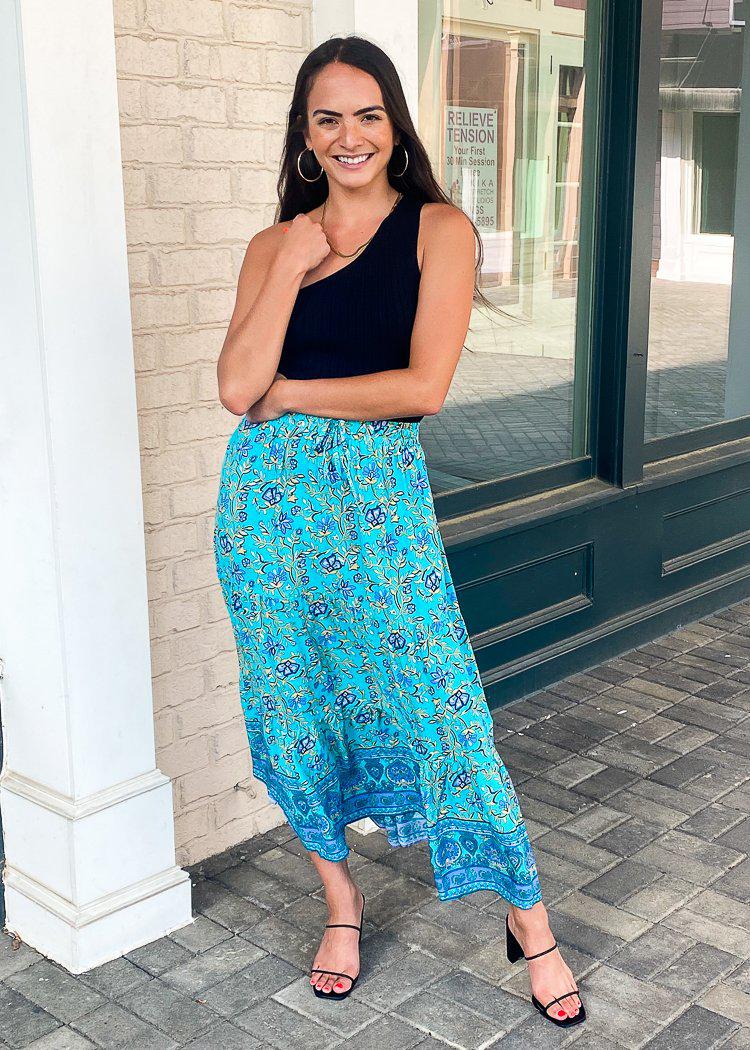 Giverny Tiered Midi Skirt- Turquoise-Hand In Pocket