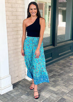 Giverny Tiered Midi Skirt- Turquoise-Hand In Pocket