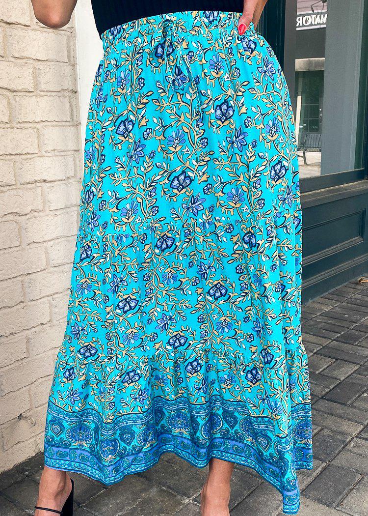 Giverny Tiered Midi Skirt- Turquoise-Hand In Pocket