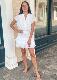 Mwaii Short Sleeve Smocked Mini Dress- White-Hand In Pocket