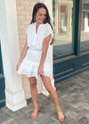 Mwaii Short Sleeve Smocked Mini Dress- White-Hand In Pocket