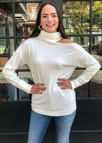 525 America Cold Shoulder Knit Top-White-Hand In Pocket