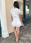 Mwaii Short Sleeve Smocked Mini Dress- White-Hand In Pocket