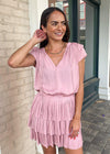 Cosmoledo Short Sleeve Mini Dress with Tiered Skirt - Light Pink-Hand In Pocket