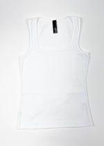Bobi Los Angeles Square Neck Ribbed Tank-White-Hand In Pocket