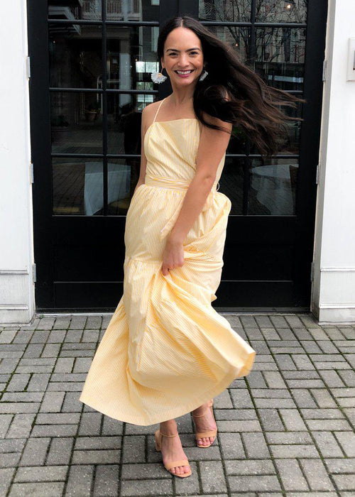 English Factory Yellow Striped Tie Waist Midi Dress-***FINAL SALE***-Hand In Pocket