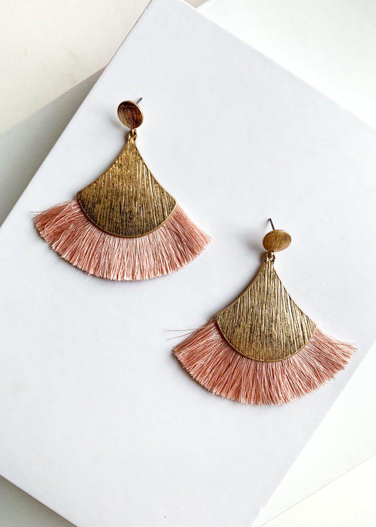 Blush Fan Tassel Earrings-Hand In Pocket