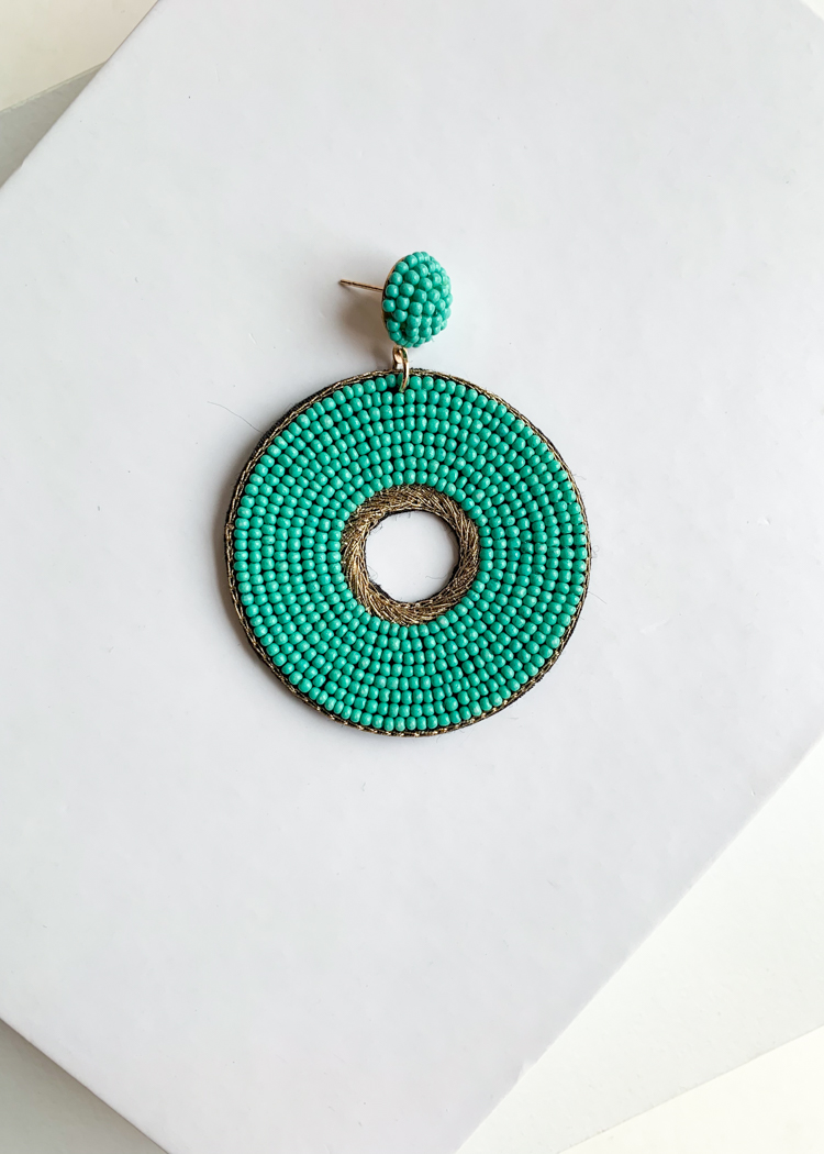 Lailani Turquoise Beaded and Gold Embroidered Drops-Hand In Pocket
