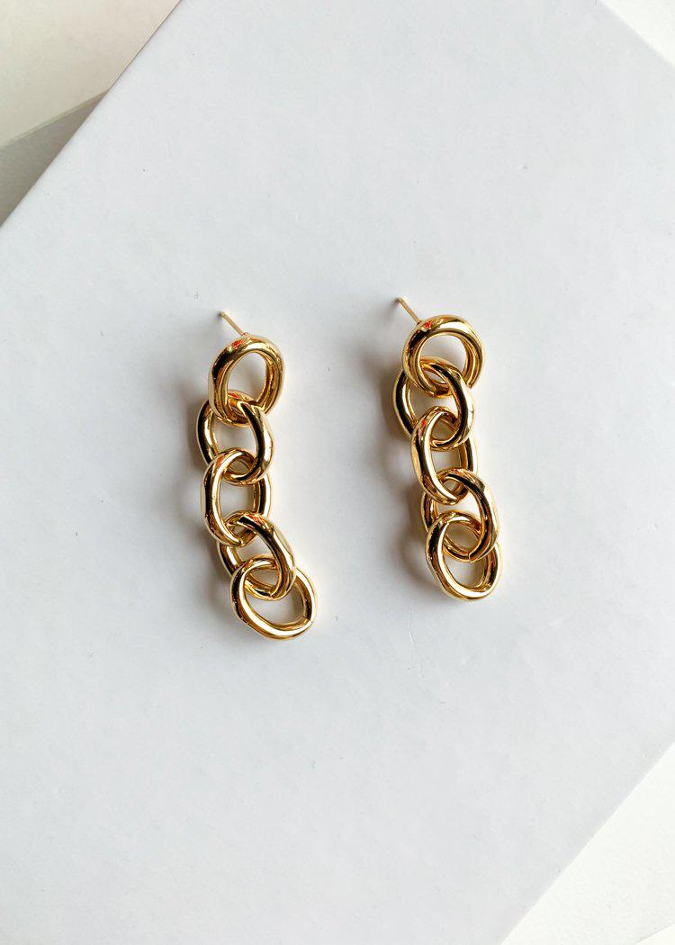 Gold Chain Drop Earrings-Hand In Pocket