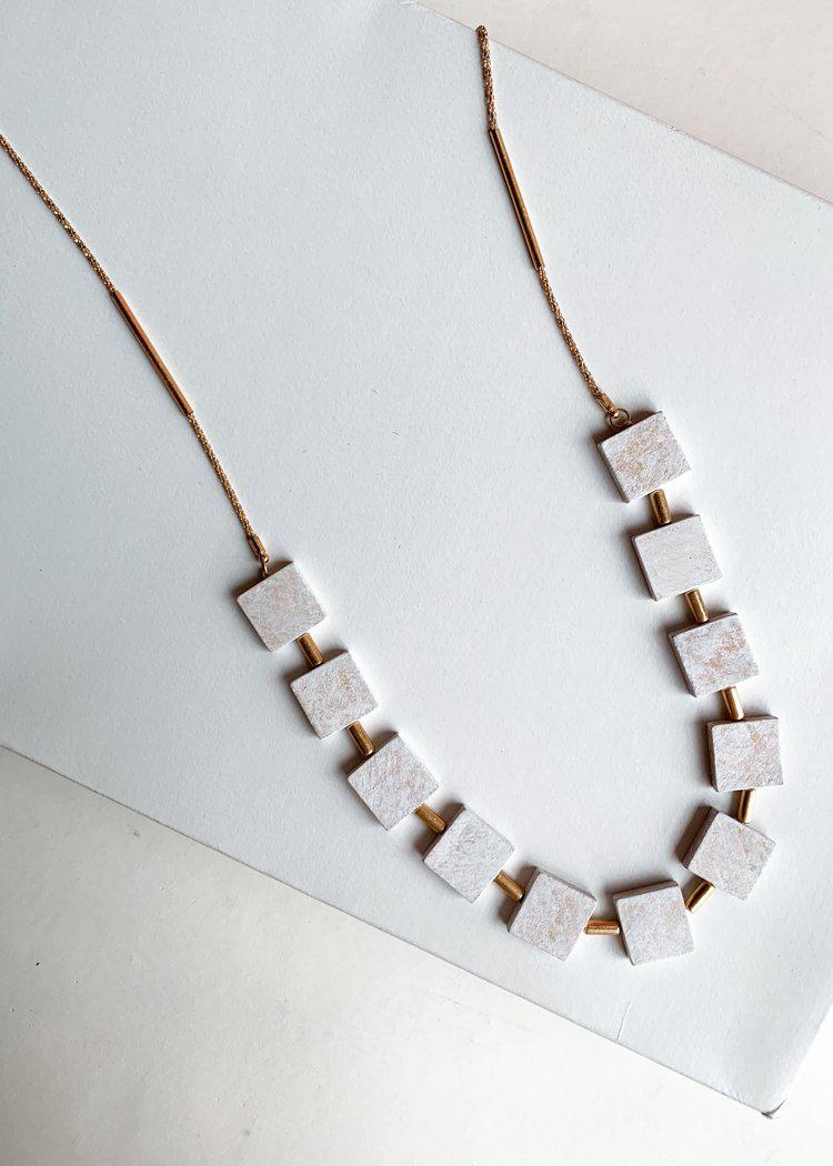 Tik Tac White and Gold Loop Necklace-Hand In Pocket