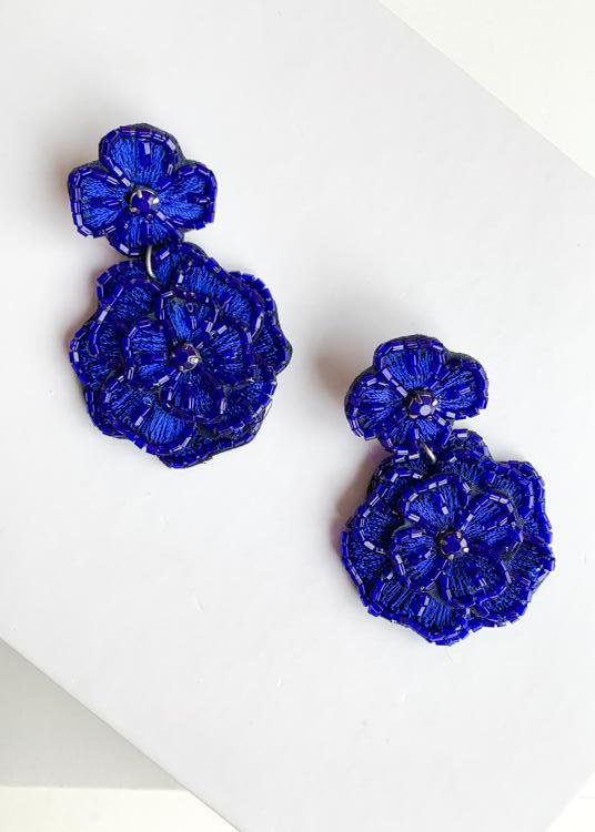 Ewa Beach Cobalt Floral Drop Earrings-Hand In Pocket