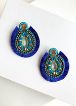 Yala Blue and Gold Beaded Beaded Drop Earrings-Hand In Pocket