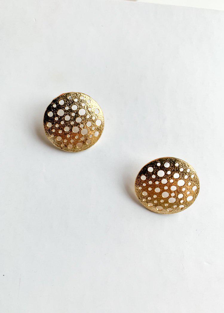 Gold Aperature Post Earrings-Hand In Pocket