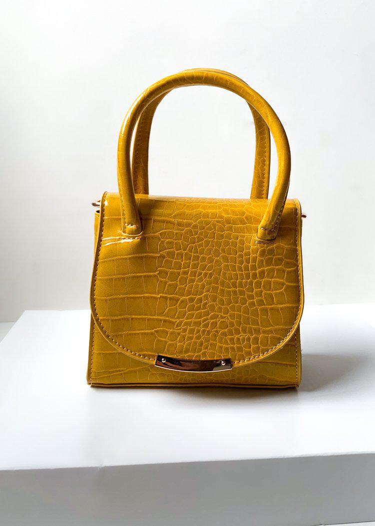 Maggie Mini Crossbody Mustard Croc Embossed Bag-***FINAL SALE***-Hand In Pocket