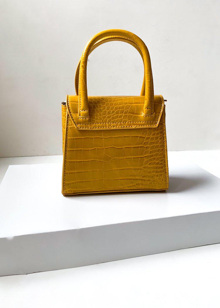 Maggie Mini Crossbody Mustard Croc Embossed Bag-***FINAL SALE***-Hand In Pocket