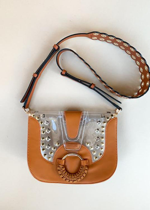 Clearly Saddle Tan Eyelet Bag Strap-***FINAL SALE***-Hand In Pocket