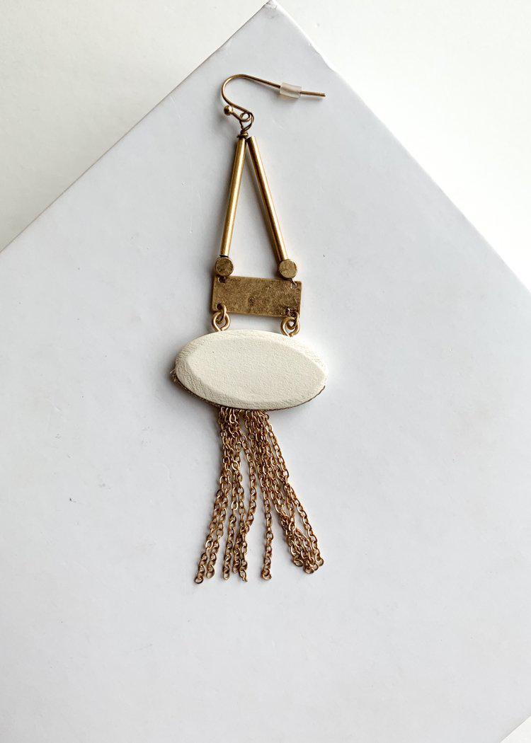 Nungwi Ivory Gold Tassel Drop Earrings-Ivory-Hand In Pocket