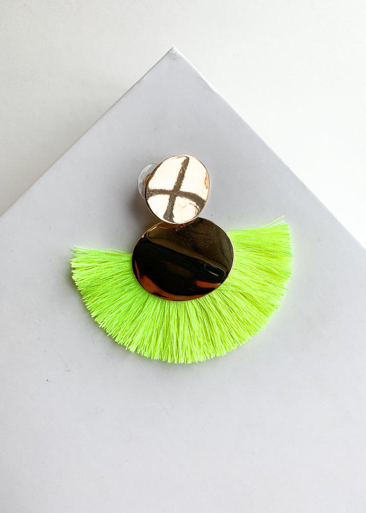 Sol Neon Yellow Fringe Drop Earrings-Hand In Pocket