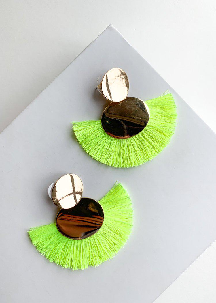 Sol Neon Yellow Fringe Drop Earrings-Hand In Pocket