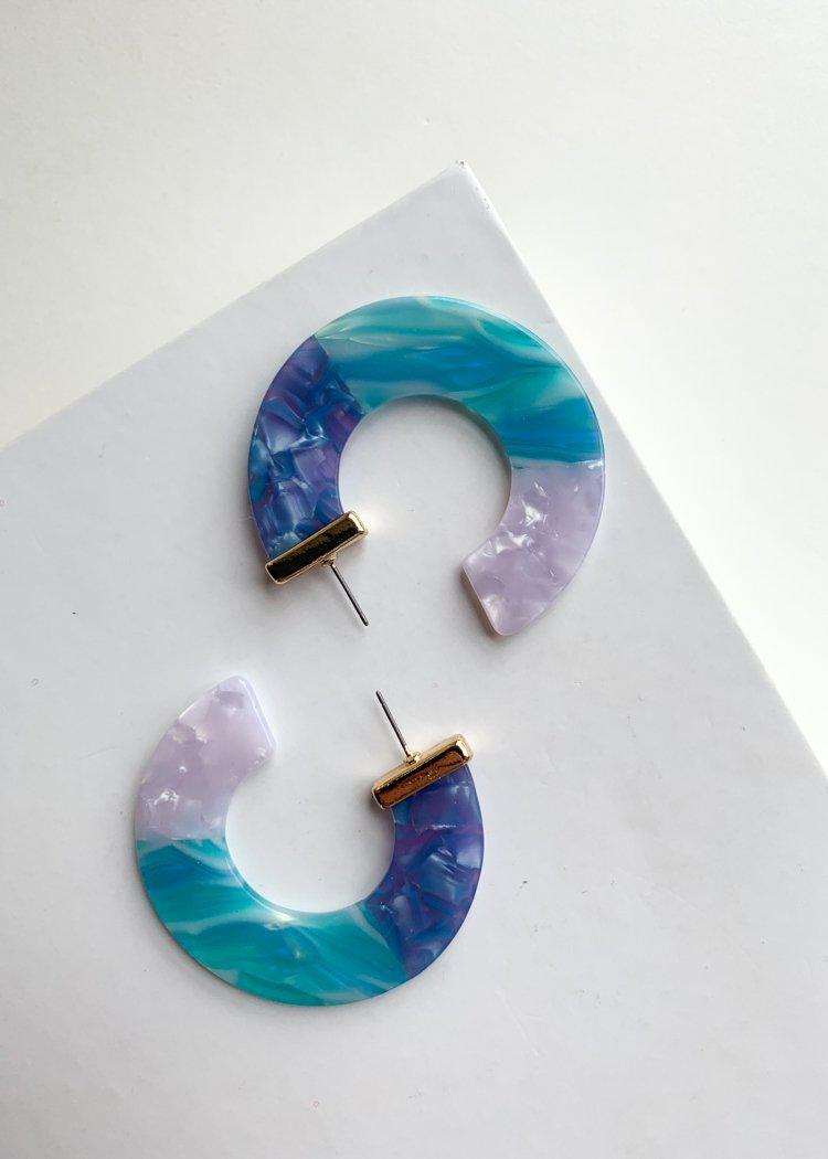 Agua Ocean Blue Acrylic Hoops-Hand In Pocket