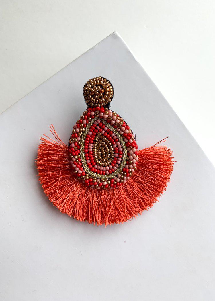 Apple Bay Red and Pink Beaded Fringe Drops-Hand In Pocket