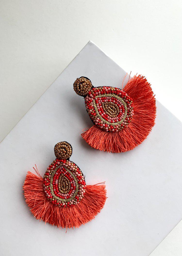 Apple Bay Red and Pink Beaded Fringe Drops-Hand In Pocket