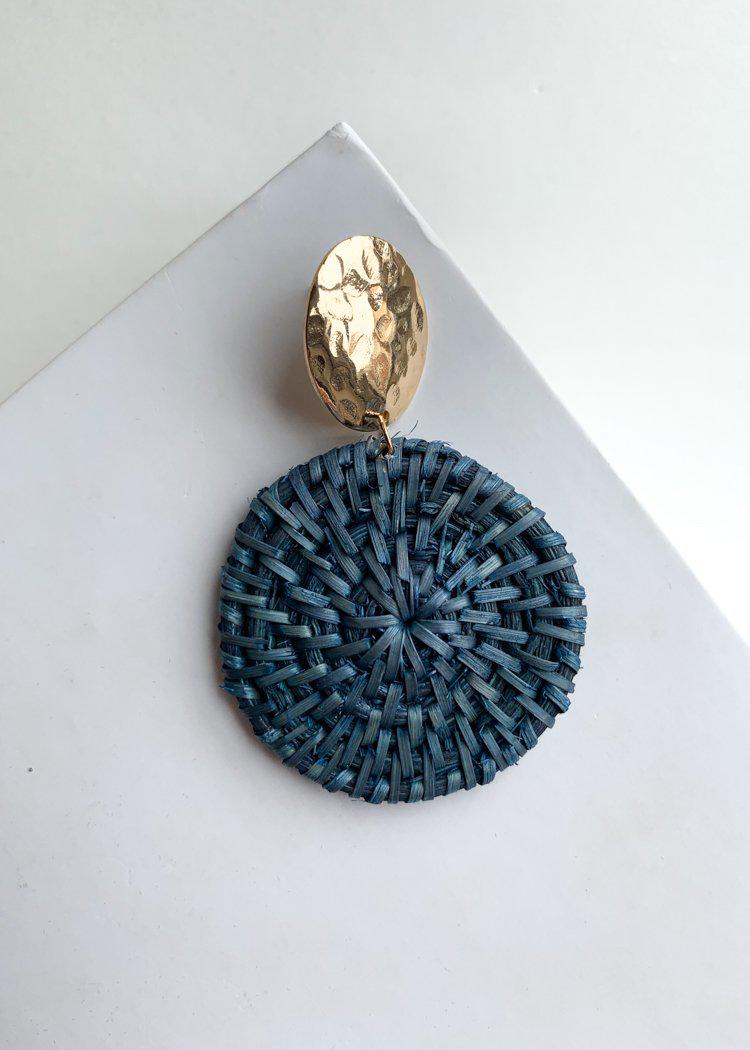 Kampala Navy Circle Basket Woven Drops-Hand In Pocket