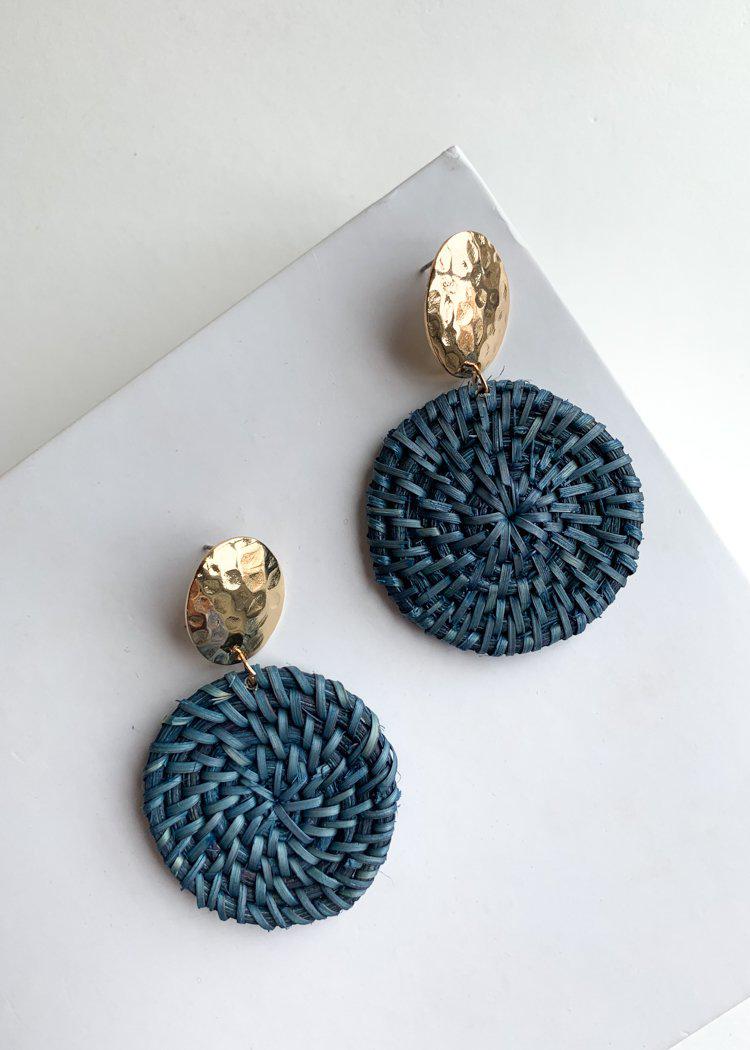 Kampala Navy Circle Basket Woven Drops-Hand In Pocket
