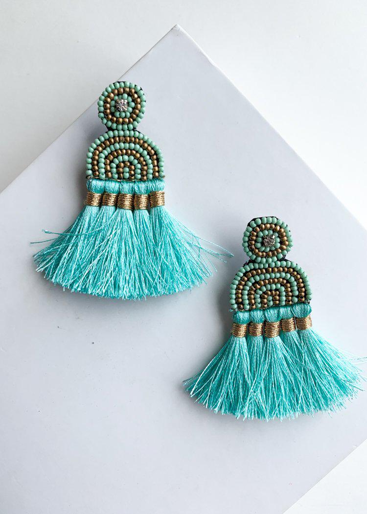 Cabarete Beaded Turquoise Fringed Drops-***FINAL SALE***-Hand In Pocket