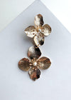Plumeria Gold Floral Pearl Accent Drops-Hand In Pocket