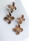 Plumeria Gold Floral Pearl Accent Drops-Hand In Pocket