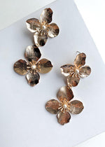 Plumeria Gold Floral Pearl Accent Drops-Hand In Pocket
