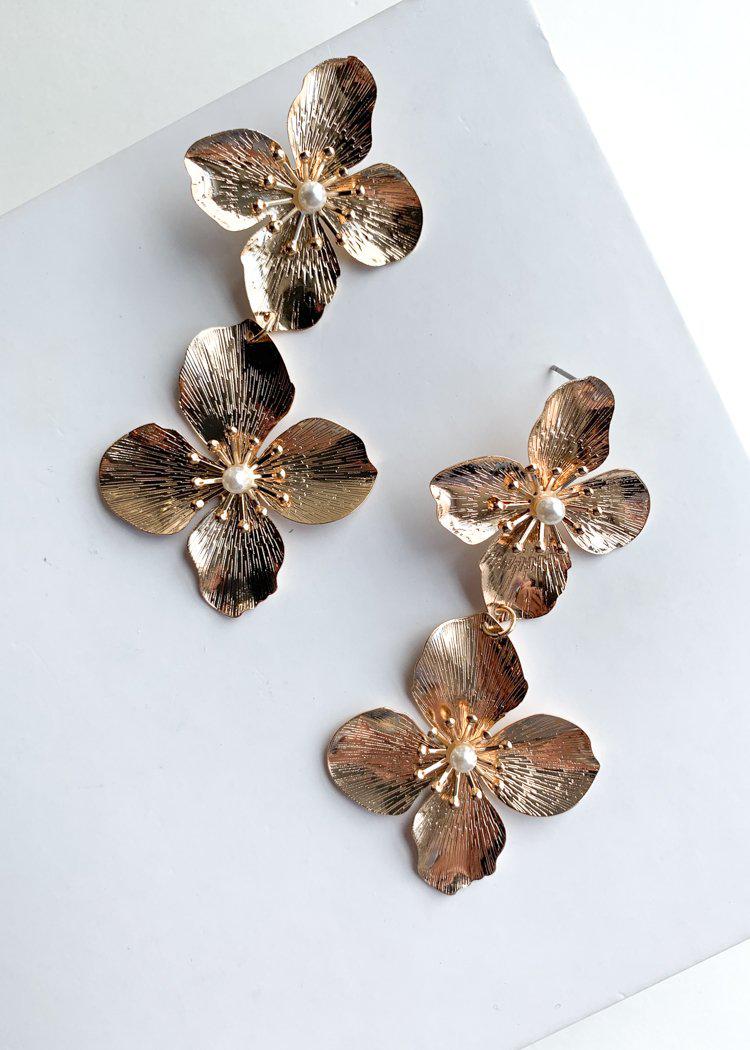 Plumeria Gold Floral Pearl Accent Drops-Hand In Pocket