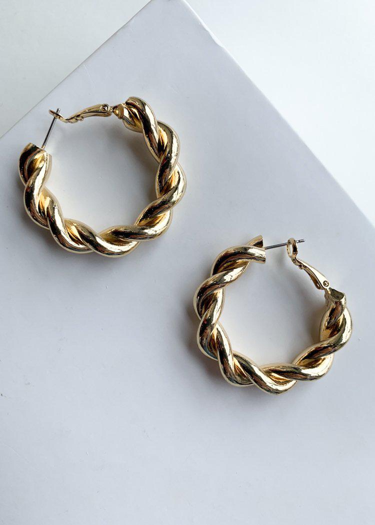 Gold Twisted Hoop Earrings-Hand In Pocket