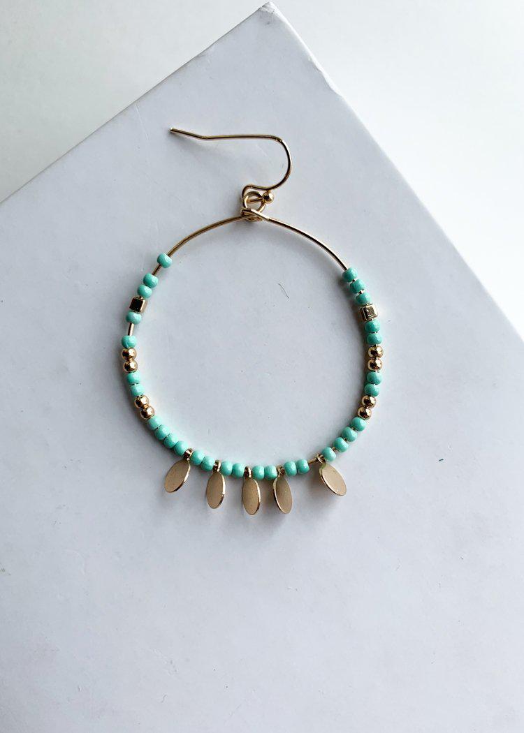 Abaco Beaded Charm Turquoise Hoops-Hand In Pocket