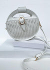 Cece White Round Woven Crossbody-Hand In Pocket
