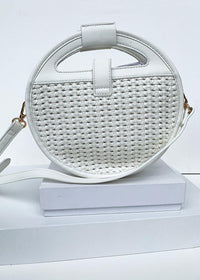 Cece White Round Woven Crossbody-Hand In Pocket