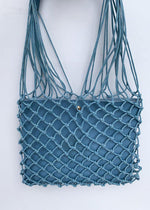 Ischia Sky Blue Mesh Mixed Media Tote-Hand In Pocket