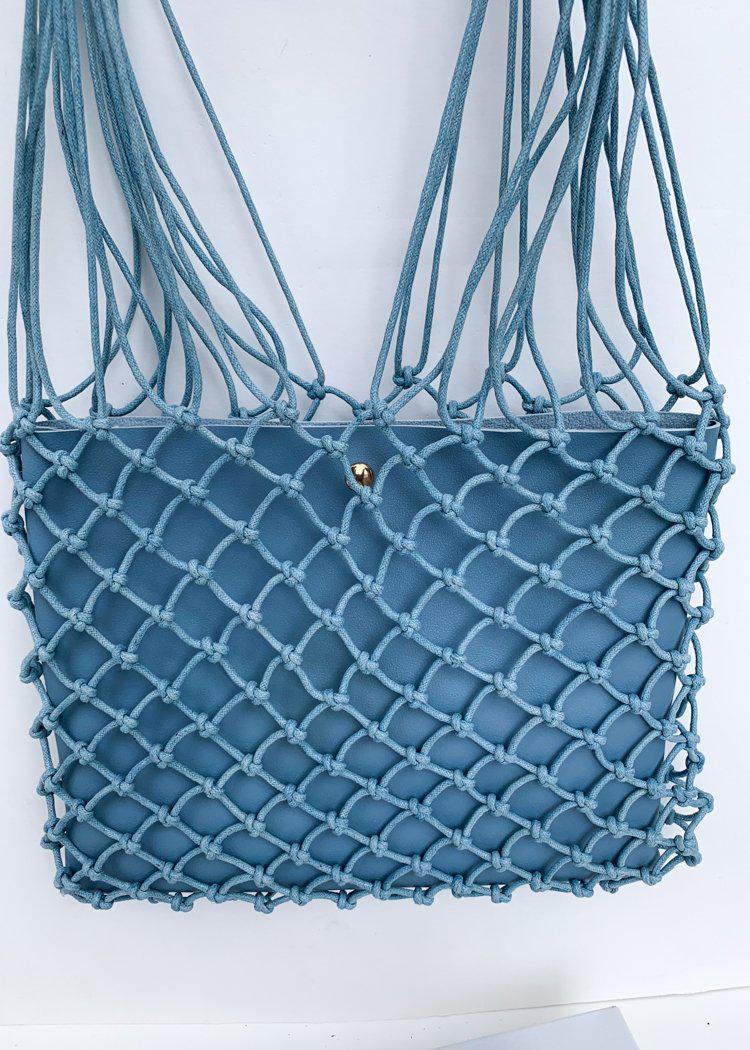 Ischia Sky Blue Mesh Mixed Media Tote-Hand In Pocket