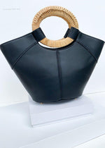 Zadar Wicker Handle Faux Leather Black Bag-Hand In Pocket
