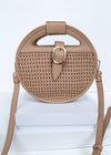 Cece Nude Round Woven Crossbody-Hand In Pocket