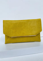 Lena Canary Yellow Lizard Envelope Clutch-Hand In Pocket