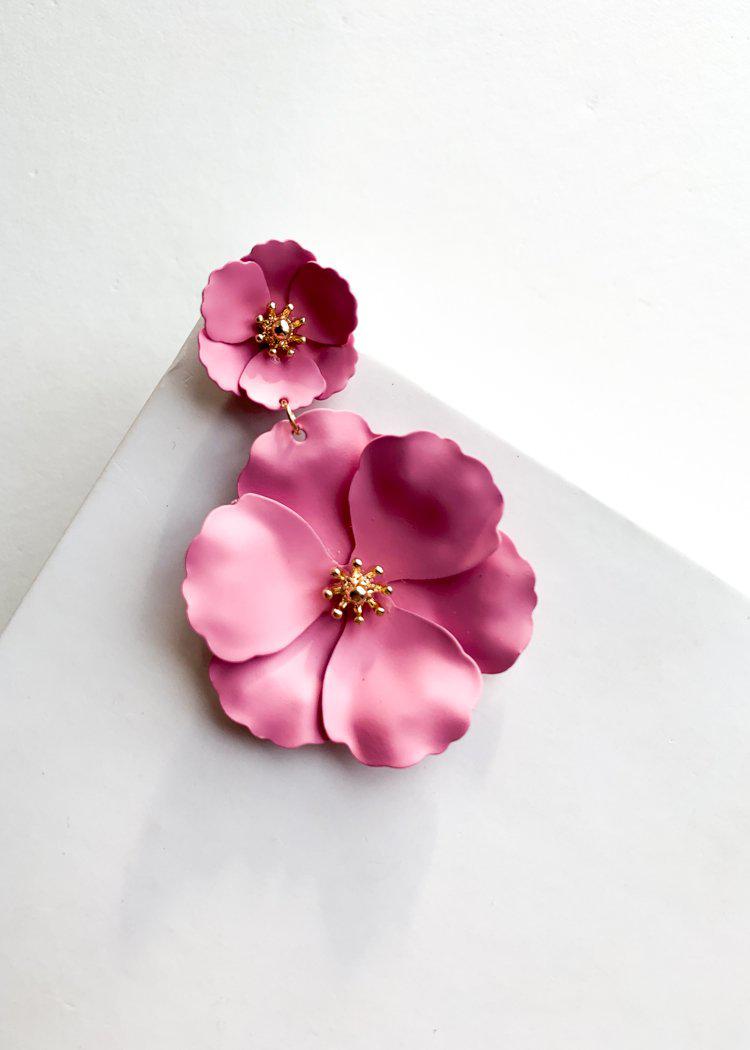 Ginger Pink Floral Drop Earrings-Hand In Pocket
