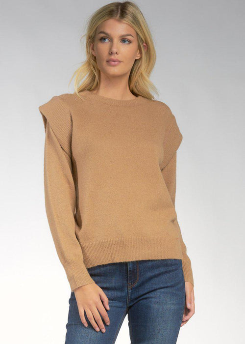 Kharla Strong Shoulder Sweater-Truffle-Hand In Pocket