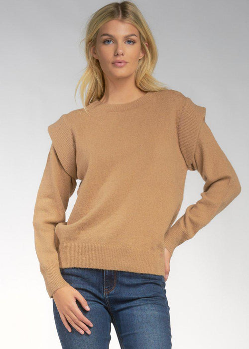 Kharla Strong Shoulder Sweater-Truffle-Hand In Pocket