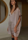Farrah Satin V Neck Tunic/Dress-Mocha-Hand In Pocket