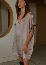 Farrah Satin V Neck Tunic/Dress-Mocha-Hand In Pocket